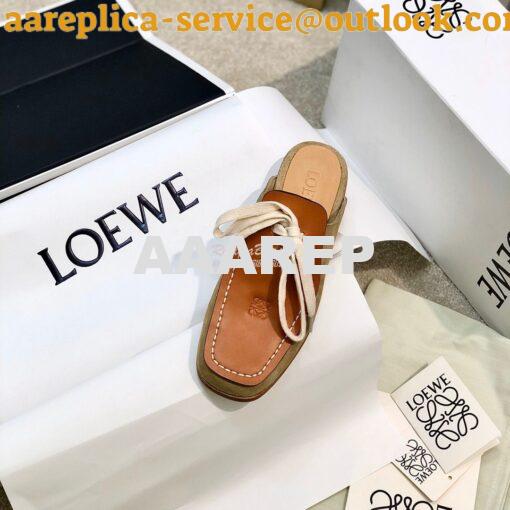 Replica Loewe Lace Up Mule In Suede And Calfskin L815379 Camel 2