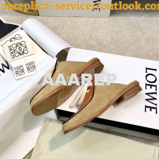 Replica Loewe Lace Up Mule In Suede And Calfskin L815379 Camel 5