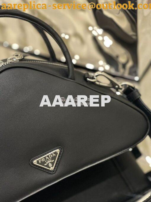 Replica Prada Leather Triangle bag 1BB082 Black 3