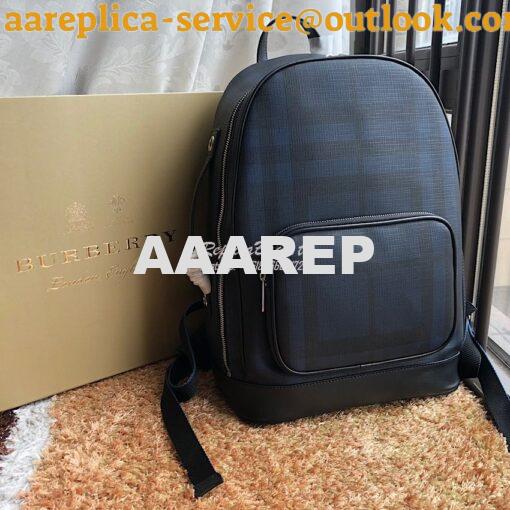 Replica Burberry London Check and Leather Backpack Navy/black 2