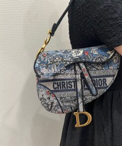 Replica Dior Saddle Bag M0446 Denim Multicolor Dior Jardin Magique Emb 2