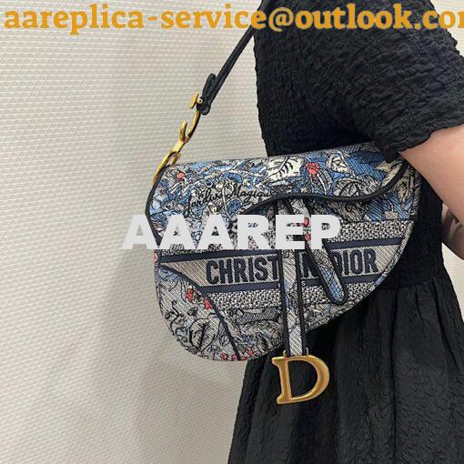 Replica Dior Saddle Bag M0446 Denim Multicolor Dior Jardin Magique Emb 2