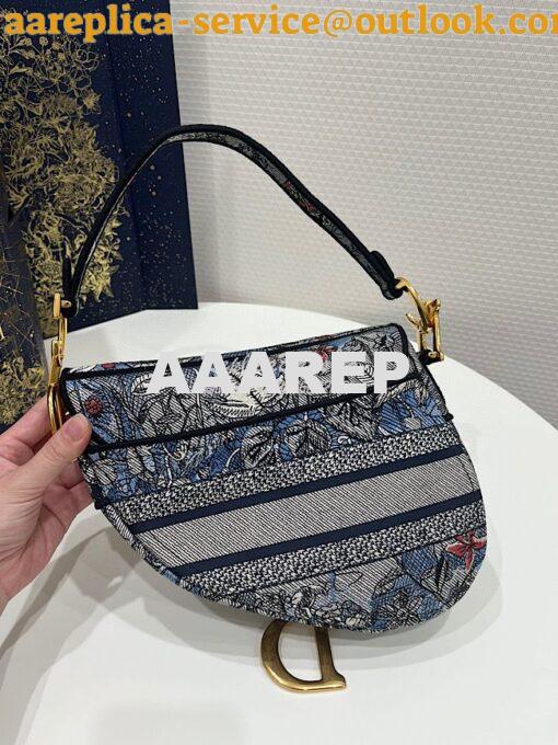 Replica Dior Saddle Bag M0446 Denim Multicolor Dior Jardin Magique Emb 8