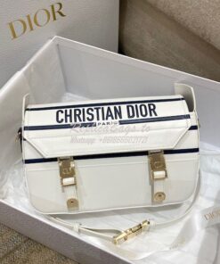 Replica Dior Small DiorCamp Bag White and Blue Smooth Calfskin M1243