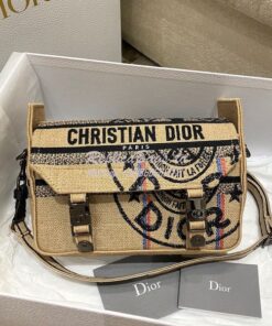 Replica Dior Small DiorCamp Bag Beige Jute Canvas Embroidered with Dio