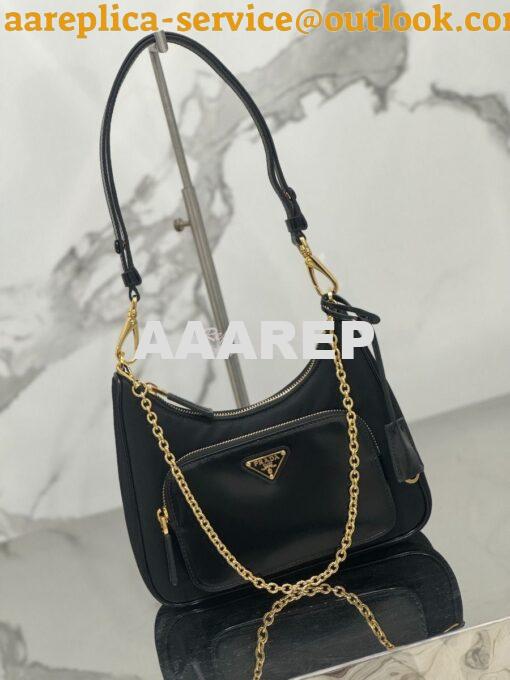 Replica Prada Re-Nylon and brushed leather mini-bag 1BC198 Black 2