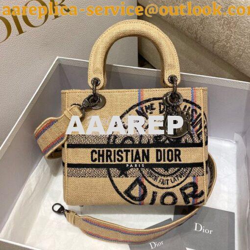 Replica Dior Medium Lady D-Lite Bag Beige Jute Canvas Embroidered With