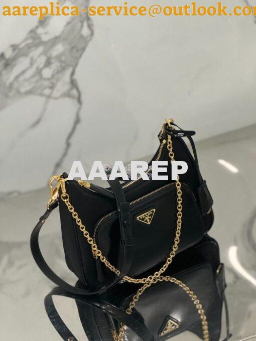 Replica Prada Re-Nylon and brushed leather mini-bag 1BC198 Black 4