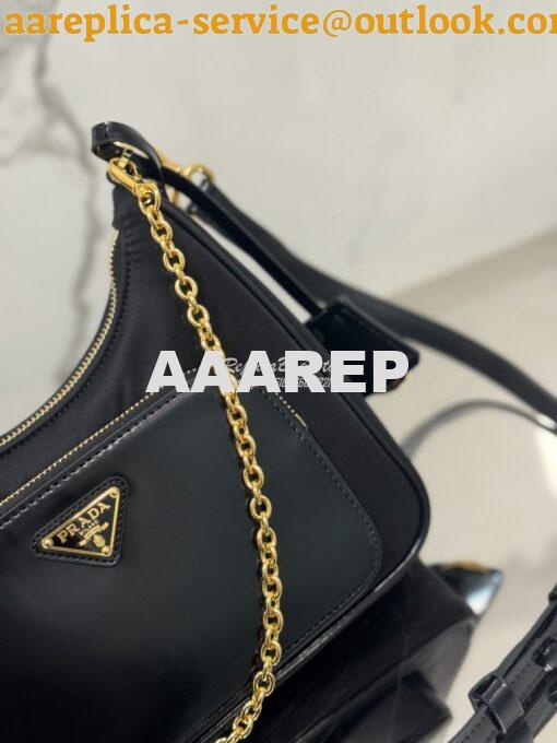 Replica Prada Re-Nylon and brushed leather mini-bag 1BC198 Black 7