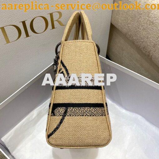 Replica Dior Medium Lady D-Lite Bag Beige Jute Canvas Embroidered With 5