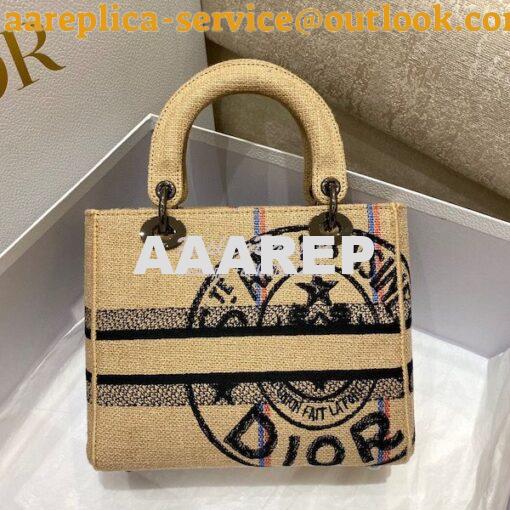 Replica Dior Medium Lady D-Lite Bag Beige Jute Canvas Embroidered With 6