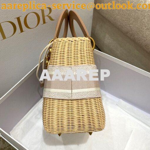 Replica Lady Dior Medium Bag Natural Wicker and Blush Pink Dior Obliqu 5