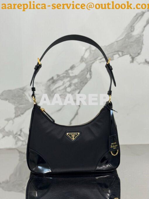 Replica Prada Re-Nylon with Glossy Leather Shoulder Bag 1BC214