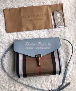 Replica Burberry Small Leather and House Check Crossbody Bag Sky 2