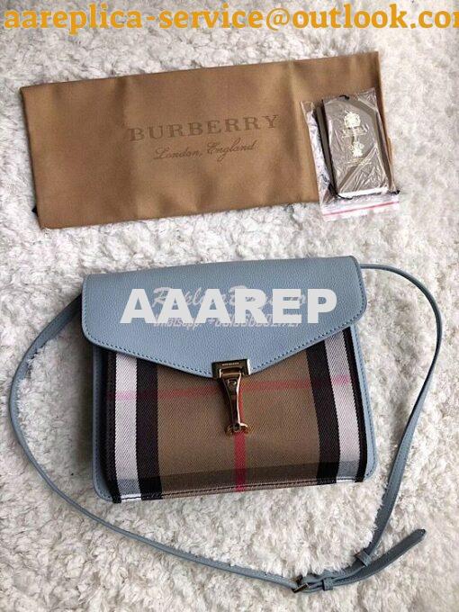 Replica Burberry Small Leather and House Check Crossbody Bag Sky 2