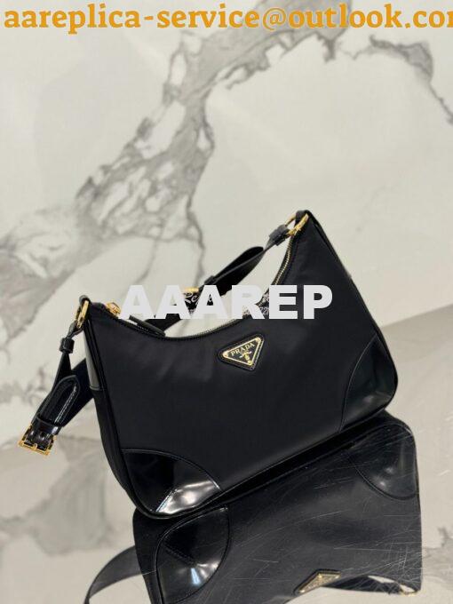 Replica Prada Re-Nylon with Glossy Leather Shoulder Bag 1BC214 3