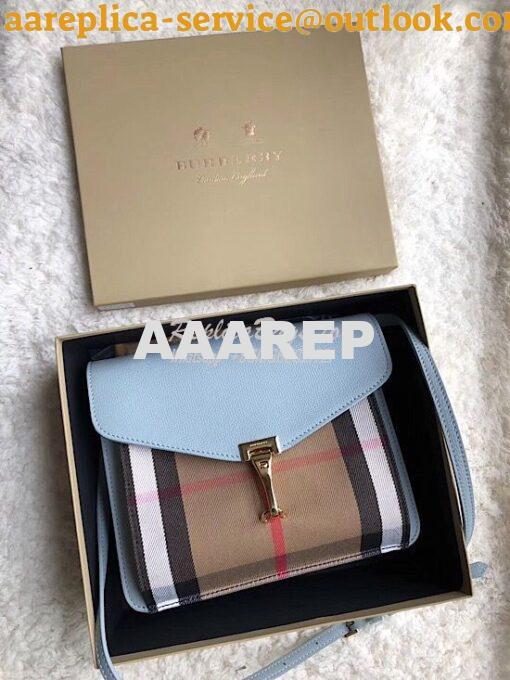 Replica Burberry Small Leather and House Check Crossbody Bag Sky 3