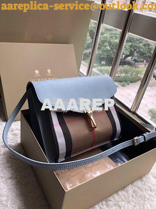 Replica Burberry Small Leather and House Check Crossbody Bag Sky 4