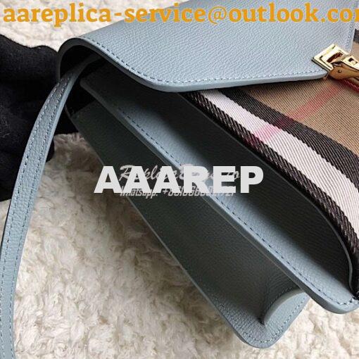 Replica Burberry Small Leather and House Check Crossbody Bag Sky 5