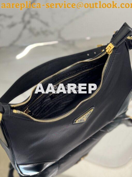 Replica Prada Re-Nylon with Glossy Leather Shoulder Bag 1BC214 7