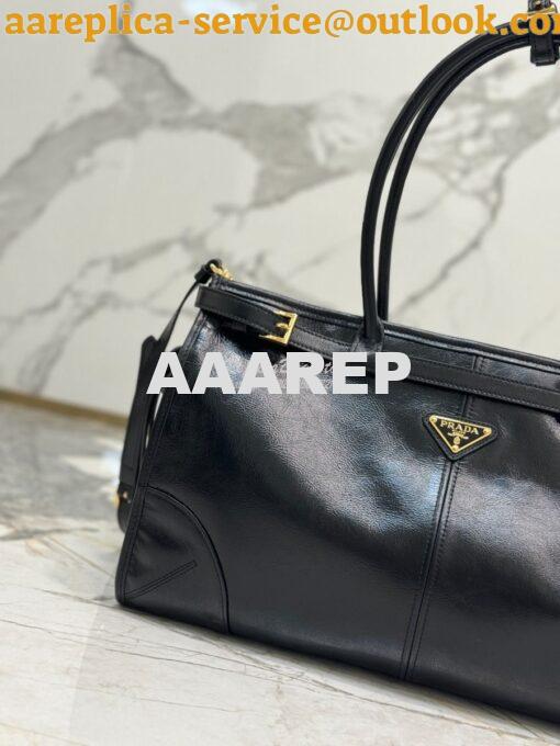 Replica Prada Large leather shoulder bag 1BA433 Black 4