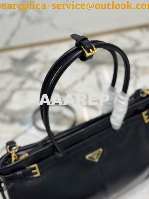 Replica Prada Large leather shoulder bag 1BA433 Black 8