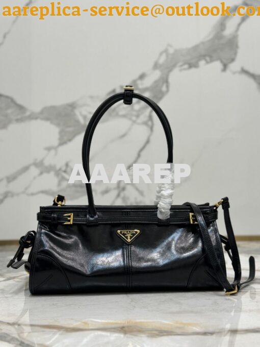 Replica Prada Medium leather shoulder bag 1BA426 Black