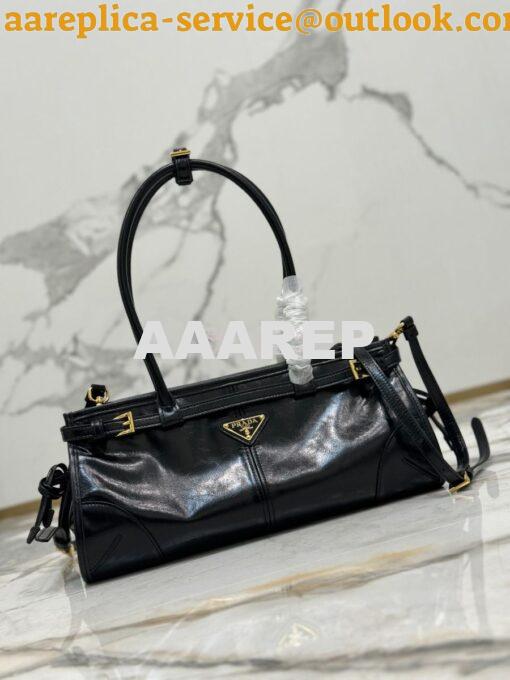 Replica Prada Medium leather shoulder bag 1BA426 Black 2