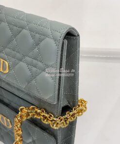 Replica Dior Caro Belt Pouch With Chain in Gray Supple Cannage Calfski 2