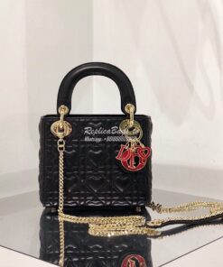 Replica Lady Dior Mini Dioramour Bag Black Cannage Lambskin with Heart