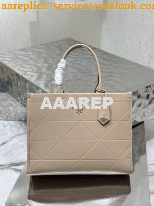 Replica Prada Large Leather Symbole Bag With Topstitching 1BA377 Sand