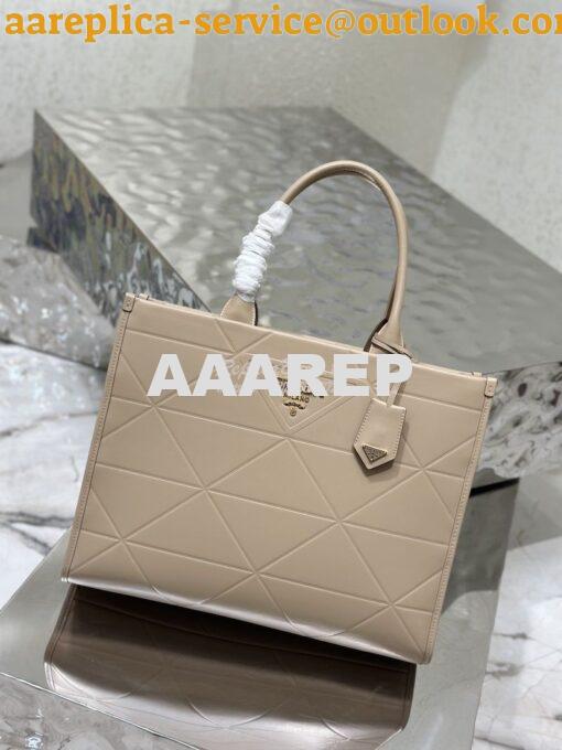 Replica Prada Large Leather Symbole Bag With Topstitching 1BA377 Sand 3