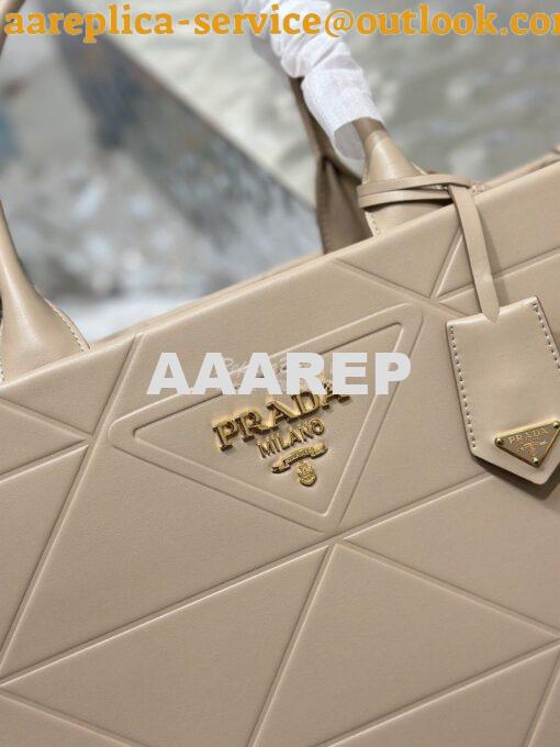 Replica Prada Large Leather Symbole Bag With Topstitching 1BA377 Sand 5