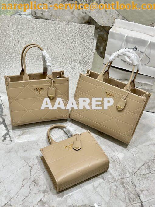 Replica Prada Medium Leather Symbole Bag With Topstitching 1BA378 Sand