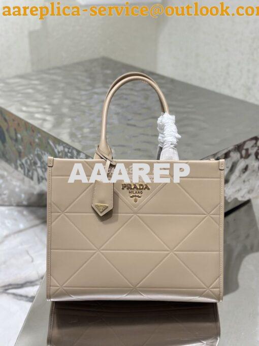 Replica Prada Medium Leather Symbole Bag With Topstitching 1BA378 Sand 2