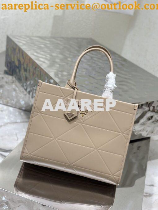 Replica Prada Medium Leather Symbole Bag With Topstitching 1BA378 Sand 3