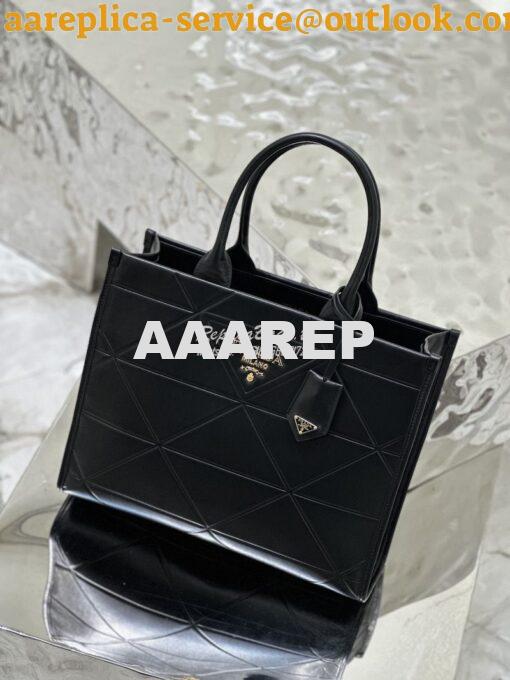 Replica Prada Medium Leather Symbole Bag With Topstitching 1BA378 Blac 2