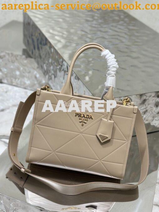 Replica Prada Small Leather Symbole Bag With Topstitching 1BA379 Sand 3