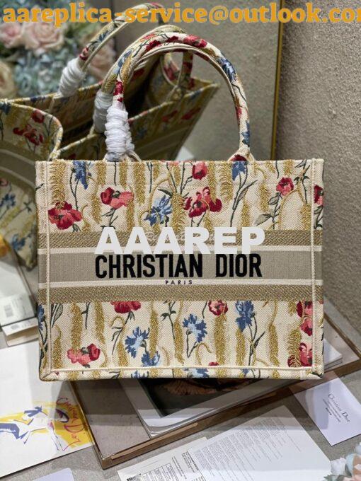 Replica Dior Book Tote M1286 Beige Multicolor Dior Hibiscus Metallic T 13