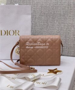 Replica Dior Lady Dior Pouch Lambskin Cannage S0855 Nude