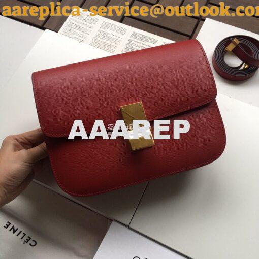 Replica Celine Classic Box Bag in Calfskin with Cork Effect Red 6