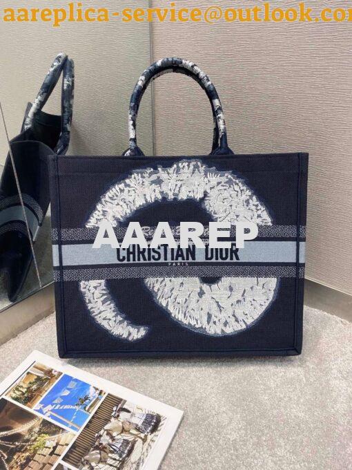 Replica Dior Book Tote bag Embroidered Canvas with Blue Multicolour Ti