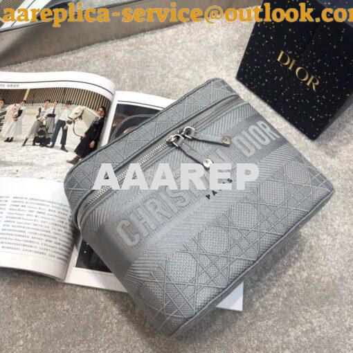 Replica Dior Travel Vanity Bag Light Gray Cannage Embroidery S5417 2