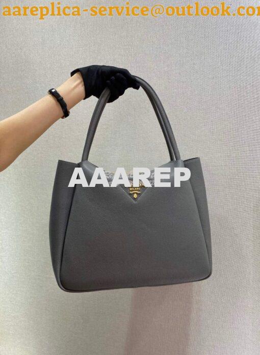 Replica Prada Medium Leather Handbag 1BC142 Grey