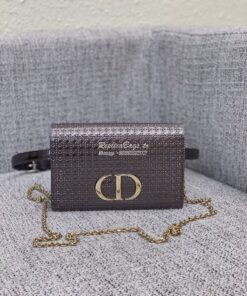 Replica Dior 30 Montaigne 2-in-1 Pouch in Metallic Steel Gray Microcan