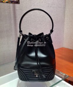 Replica Prada Leather Diagrammed Bucket bag 1bh038 Black