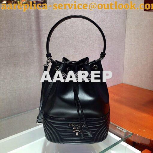 Replica Prada Leather Diagrammed Bucket bag 1bh038 Black