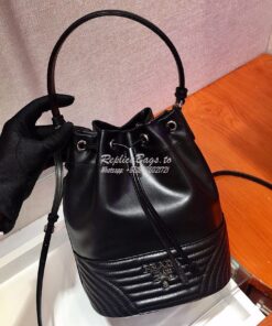 Replica Prada Leather Diagrammed Bucket bag 1bh038 Black 2