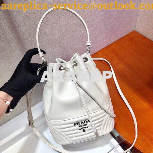 Replica Prada Leather Diagrammed Bucket bag 1bh038 White 3