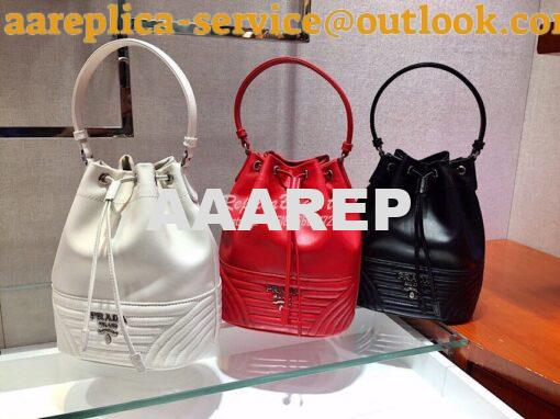 Replica Prada Leather Diagrammed Bucket bag 1bh038 Black 10